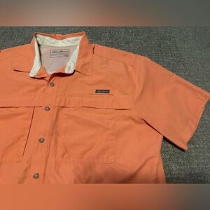 Eddie Bauer Button Down Short Sleeve Shirt Lightweight TXL Orange Preowned